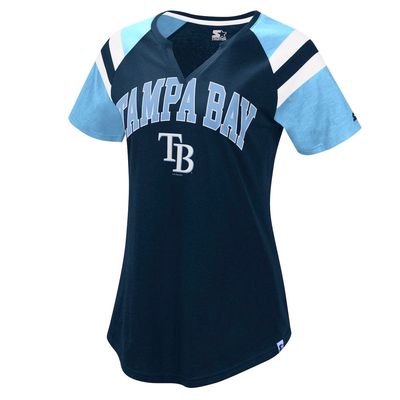 Women's Starter Navy/Light Blue Tampa Bay Rays Game On Notch Neck Raglan T-Shirt