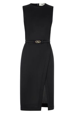 Fendi Sleeveless Pique Jersey Belted Dress in Black