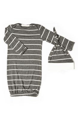 Baby Grey by Everly Grey Stripe Gown & Hat Set in Charcoal