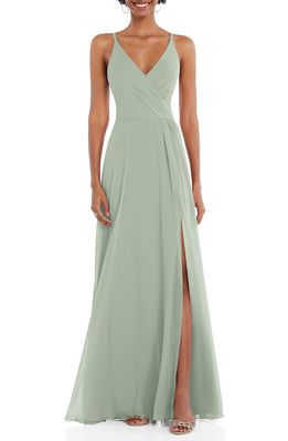 After Six Wrap Bodice Chiffon Gown in Willow