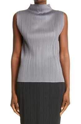 PLEATS PLEASE ISSEY MIYAKE Pleated Funnel Neck Top in Grey