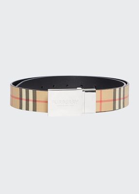 Men's Signature Check Belt w/ Plaque