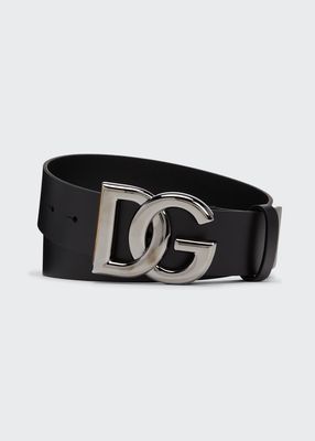 Men's DG-Logo Leather Buckle Belt