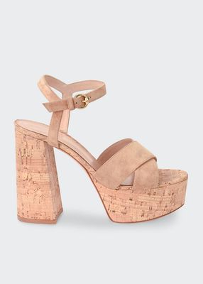 Cork and Suede Ankle Sandals