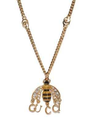 Gucci - Crystal-embellished Bee-charm Necklace - Womens - Gold Multi