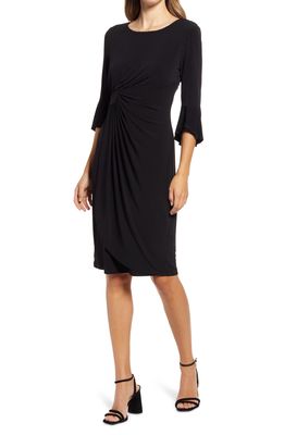 Connected Apparel Faux Wrap Bell Sleeve Jersey Cocktail Dress in Black