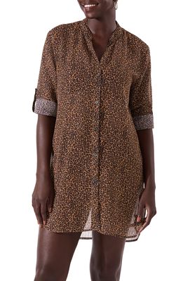 Tommy Bahama Sun Cat Sheer Oversize High-Low Cover-Up Shirt in Black