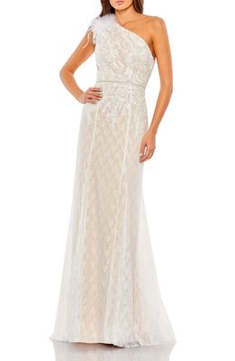 Mac Duggal Lace One-Shoulder Gown in Ivory