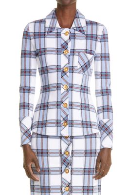 St. John Collection Plaid Jacquard Knit Jacket in Blue Multi