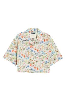 R13 Floral Print Crop Cotton Button-Up Shirt in Pink Floral