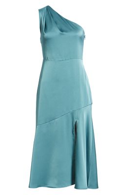 Sam Edelman One-Shoulder Satin Midi Dress in Industrial Green