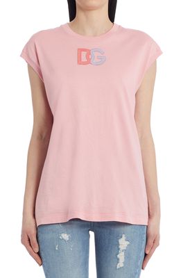 Dolce & Gabbana Leather Logo T-Shirt in Light Pink