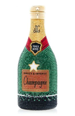 JUDITH LEIBER COUTURE Champagne Bottle Cheers Crystal Embellished Clutch in Champagne Emerald Multi