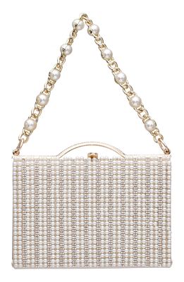 NINA Issa White Imitation Pearl & Crystal Clutch in White/Gold