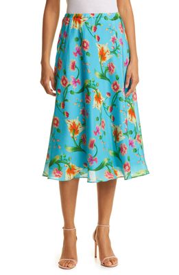 NATORI Chikayo-Obi Floral Silk Skirt in Aqua