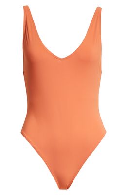 Toteme Deep V-Neck One-Piece Swimsuit in Burnt Orange