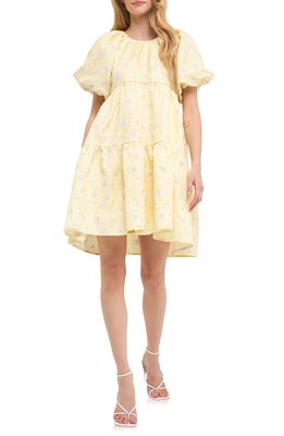 English Factory Floral Jacquard Tiered Babydoll Dress in Yellow