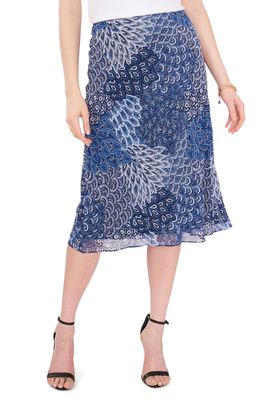 Chaus Print Midi Skirt in Denim Blue/White