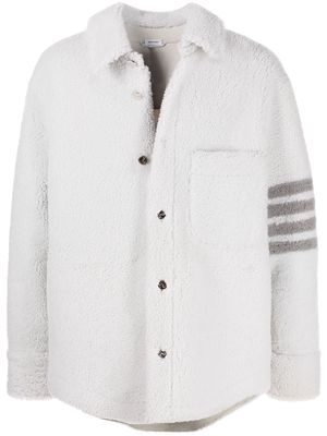 Thom Browne LEATHER OVERSIZED SHIRT JACKET W/ 4BAR IN DYED SHEARLING - White