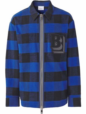 Burberry letter-graphic flannel shirt jacket - Blue