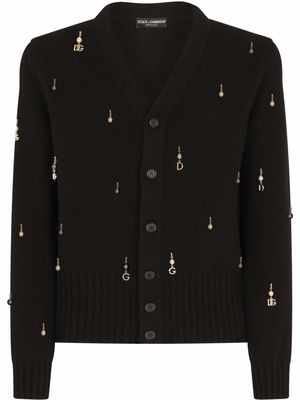 Dolce & Gabbana logo-charm embellished wool cardigan - Black