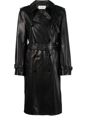 Saint Laurent double-breasted leather trench coat - Black