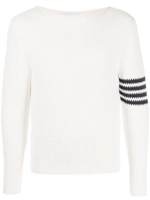 Thom Browne BOAT NECK PULLOVER W/ 4BAR IN SEED STITCH COTTON - White