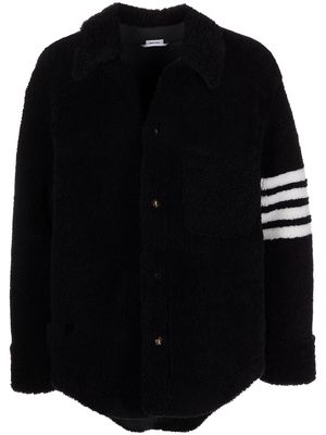 Thom Browne LEATHER OVERSIZED SHIRT JACKET W/ 4BAR IN DYED SHEARLING - Blue