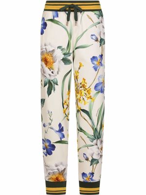 Dolce & Gabbana floral-print cotton track trousers - White
