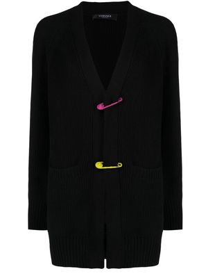 Versace safety-pin ribbed knit cardigan - Black
