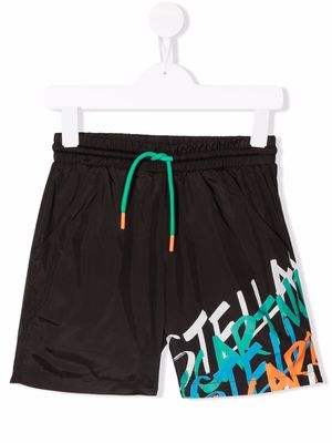 Stella McCartney Kids logo-print drawstring-waist shorts - Black