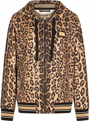 Dolce & Gabbana leopard-print zipped hoodie - Brown