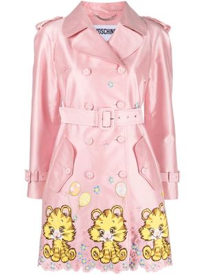 Moschino embroidered double-breasted coat - Pink