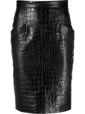 Saint Laurent crocodile-embossed leather pencil skirt - Black