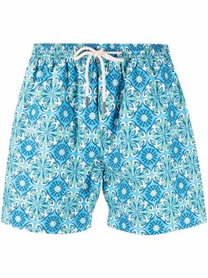 PENINSULA SWIMWEAR tile-print drawstring-waist swim shorts - Blue