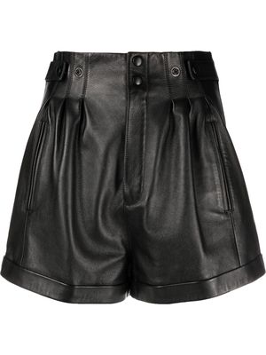 Saint Laurent high-waist pleated leather shorts - Black