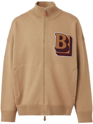 Burberry logo-patch zip-fastening wool sweater - Neutrals