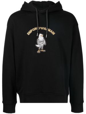 Emporio Armani logo-patch detail hoodie - Black