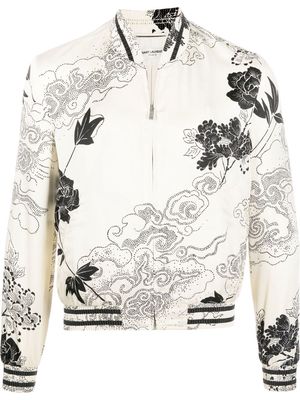 Saint Laurent floral-print bomber jacket - Neutrals