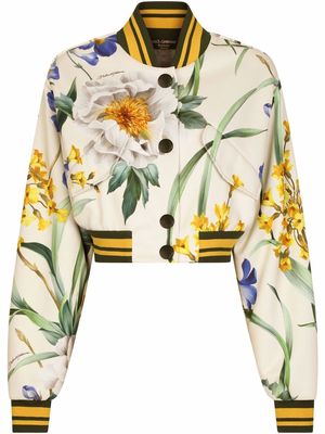 Dolce & Gabbana floral-print jersey bomber jacket - Neutrals