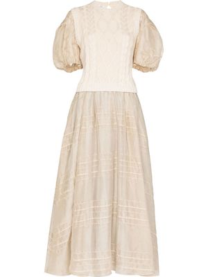 Rosie Assoulin layered cable-knit puff-sleeve maxi dress - Neutrals