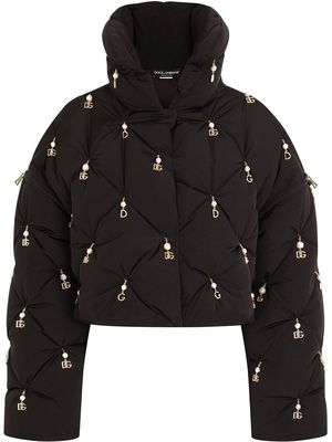 Dolce & Gabbana quilted logo-charm puffer jacket - Black