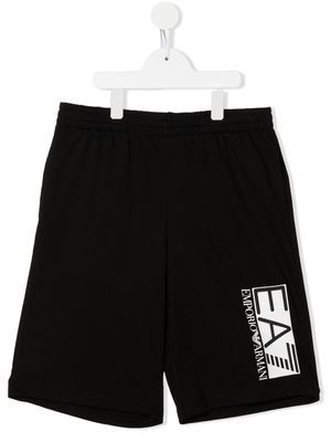 Ea7 Emporio Armani TEEN logo-print track shorts - Black