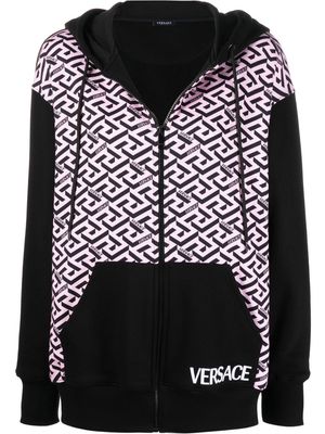 Versace La Greca-print zip-fastening hoodie - Black