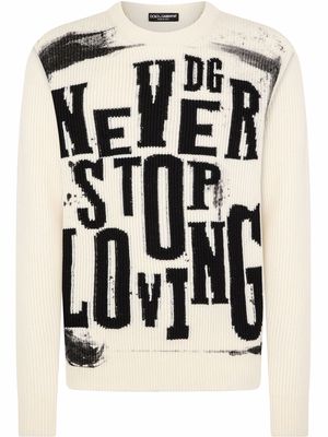 Dolce & Gabbana ribbed slogan-knit wool jumper - Neutrals