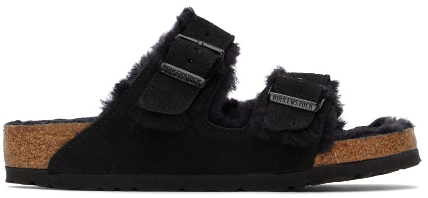 Birkenstock Black Suede & Shearling Arizona Sandals