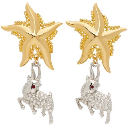 Chopova Lowena Gold & Silver Starfish & Deer Pendant Earrings