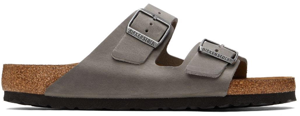 Birkenstock Grey Leather Soft Footbed Arizona Sandals