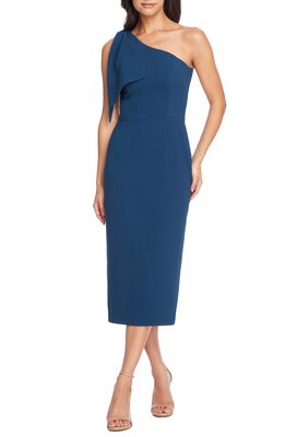 Dress the Population Tiffany One-Shoulder Midi Dress in Peacock Blue