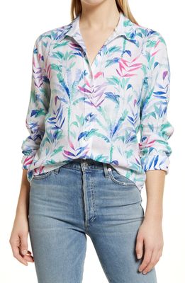 Tommy Bahama Palm Hideaway Frond Print Linen Shirt in Campanula